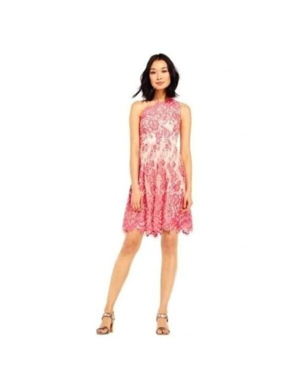 Adrianna Papell Coral Lace One Shoulder Party Dress 10 fits 8 NWT